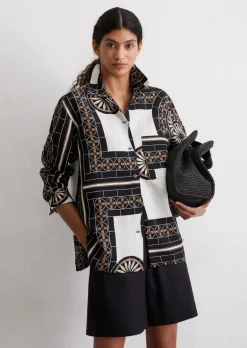 Print-Leinenbluse regular aus leichter Qualität