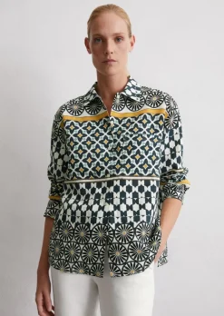 Print-Leinenbluse regular aus leichter Qualität