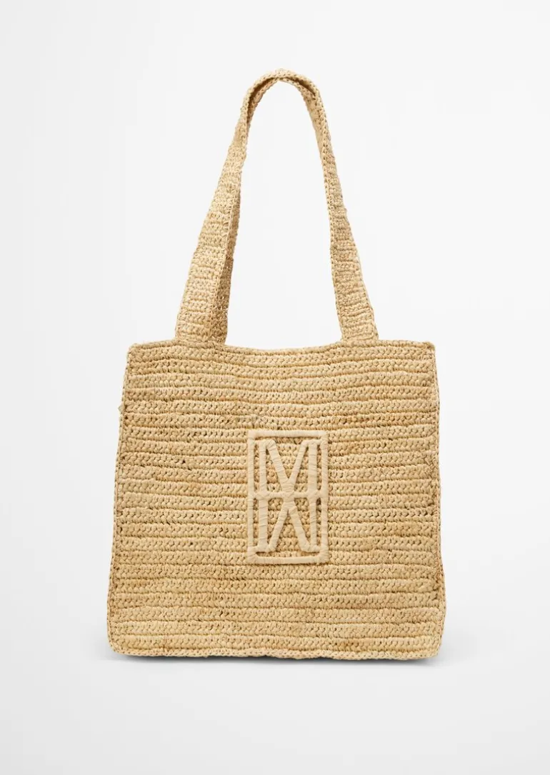 Raffia-Shopper mit gesticktem Logo