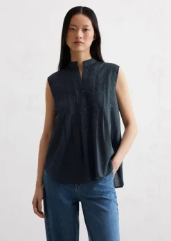 Ärmellose Bluse relaxed aus Silky-Touch-Baumwoll-Voile