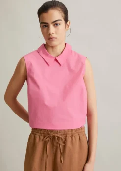 Ärmellose Popeline-Bluse regular mit Falten-Detail im Rücken