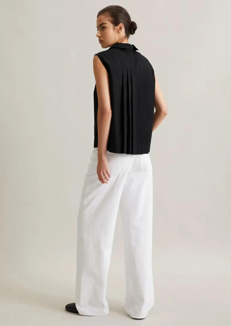 Ärmellose Popeline-Bluse regular mit Falten-Detail im Rücken
