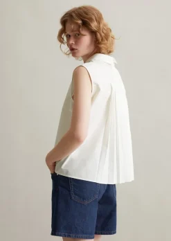 Ärmellose Popeline-Bluse regular mit Falten-Detail im Rücken