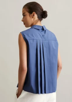 Ärmellose Popeline-Bluse regular mit Falten-Detail im Rücken