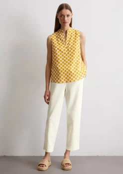 Ärmellose Print-Bluse flared aus leichtem Baumwoll-Voile