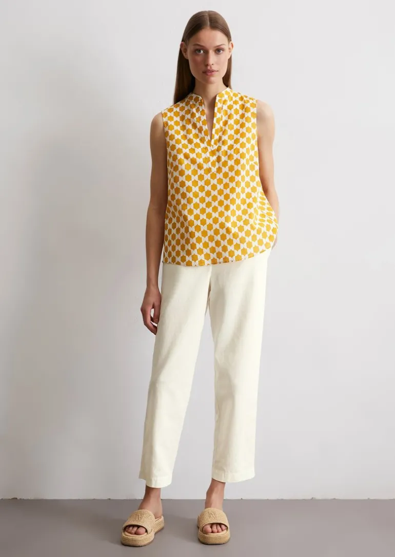 Ärmellose Print-Bluse flared aus leichtem Baumwoll-Voile