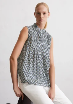 Ärmellose Print-Bluse flared aus leichtem Baumwoll-Voile