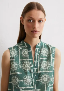 Ärmellose Print-Bluse flared aus leichtem Baumwoll-Voile