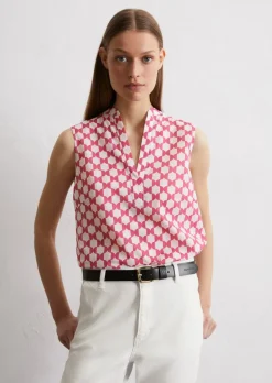 Ärmellose Print-Bluse flared aus leichtem Baumwoll-Voile