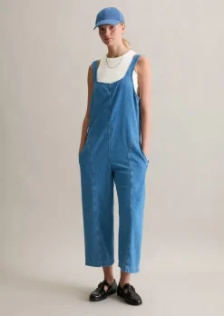 Ärmelloser Jeansoverall relaxed cropped mit recyeltem Leinen-Garn