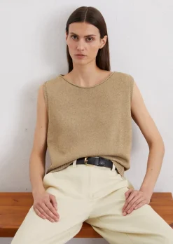 Ärmelloser Strickpullover regular aus Leinen-Mix