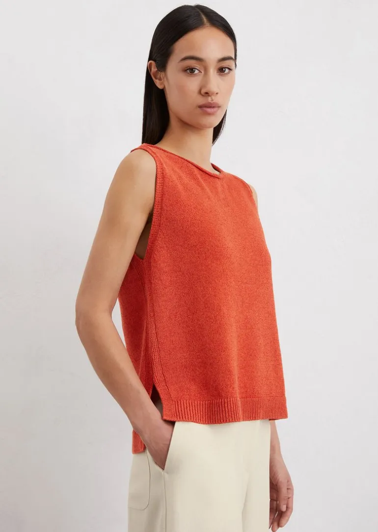 Ärmelloser Strickpullover regular aus Leinen-Mix