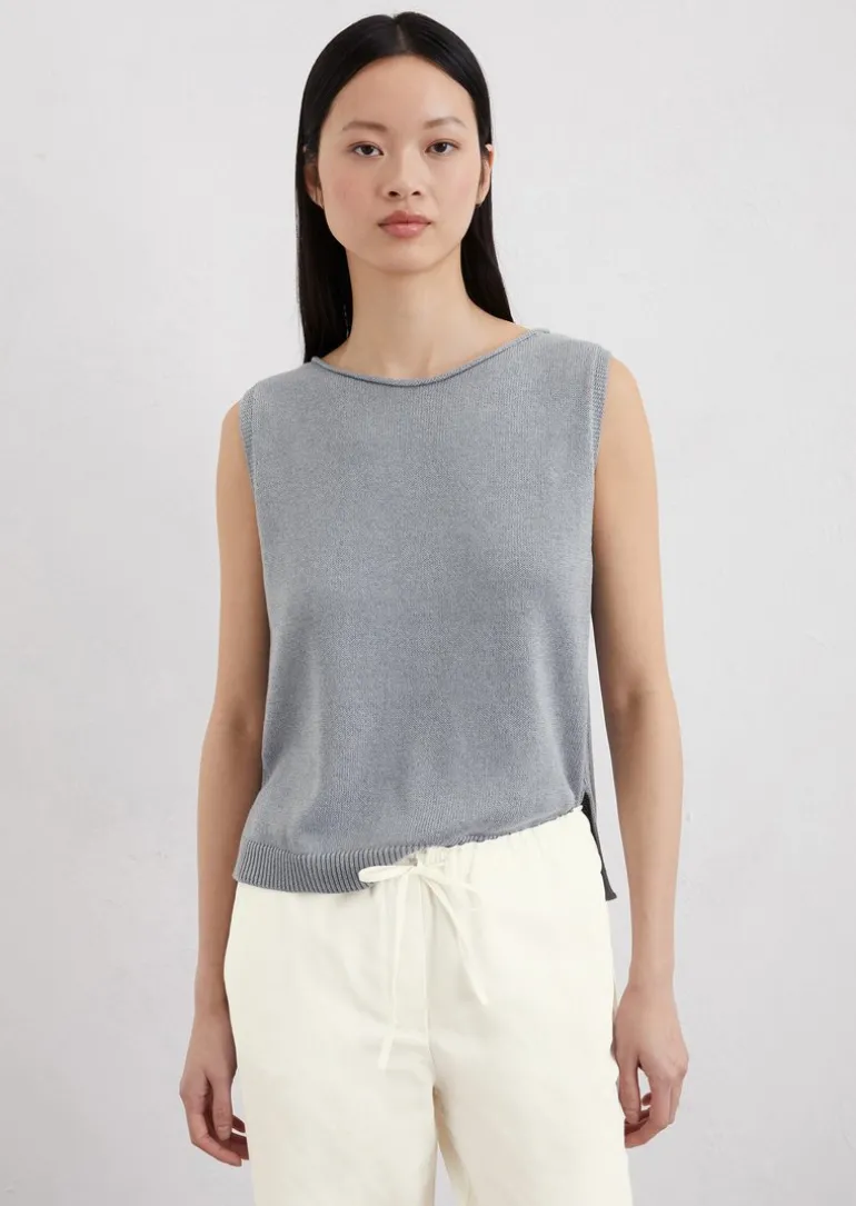 Ärmelloser Strickpullover regular aus Leinen-Mix