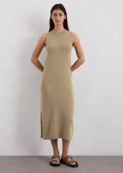 Ärmelloses Strickkleid slim aus Bio-Baumwolle-Leinen-Mix