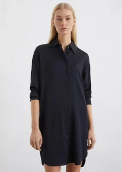 Satin-Hemdblusenkleid regular aus fließendem Viskose-Stretch