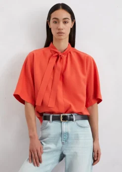 Schluppenbluse regular aus Lyocell-Leinen-Mix