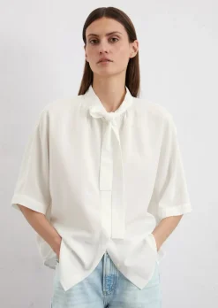 Schluppenbluse regular aus Lyocell-Leinen-Mix