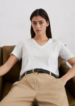 Slub-Jersey-V-Neck-T-Shirt aus Baumwolle-Viskose-Mix