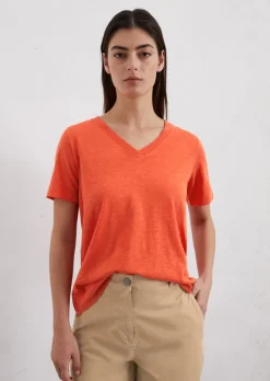 Slub-Jersey-V-Neck-T-Shirt aus Baumwolle-Viskose-Mix