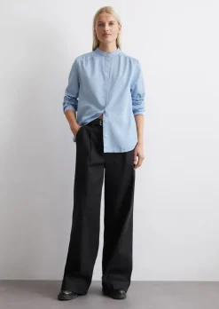 Stehkragenbluse relaxed aus softem Baumwoll-Satin