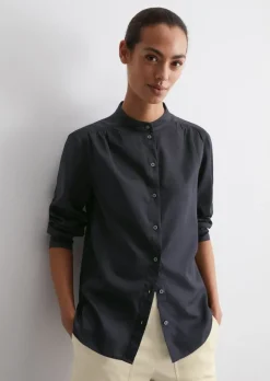 Stehkragenbluse relaxed aus softem Baumwoll-Satin