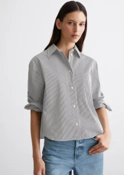 Streifenbluse cropped aus Premium-Baumwoll-Popeline