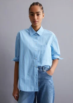 Streifenbluse regular aus Papertouch-Popeline