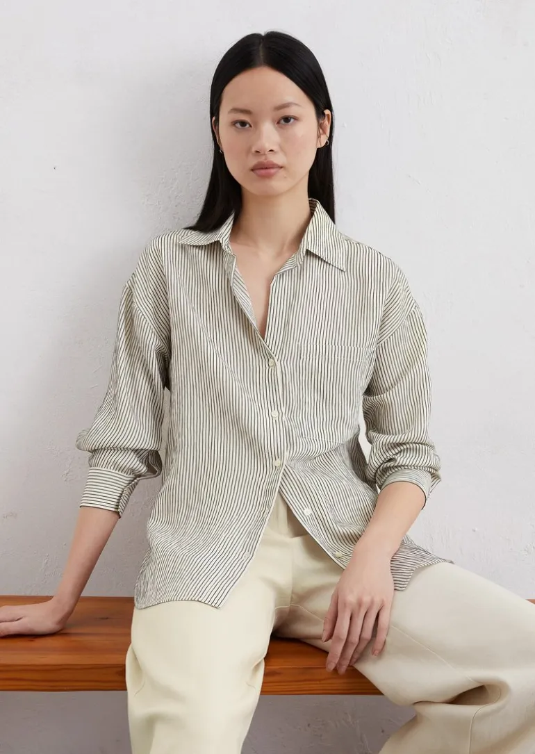 Streifenbluse relaxed aus Crinkle-Viskose-Mix