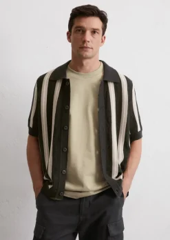 Strick-Poloshirt regular aus Bio-Baumwoll-Leinen-Mix