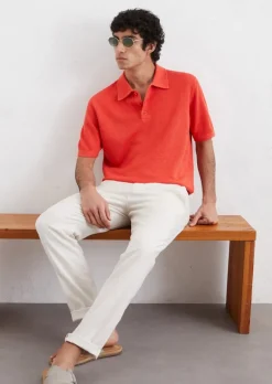 Strick-Poloshirt regular aus Leinen-Baumwoll-Mix