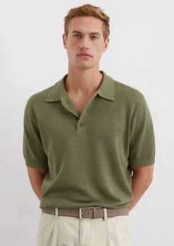 Strick-Poloshirt regular aus Leinen-Baumwoll-Mix