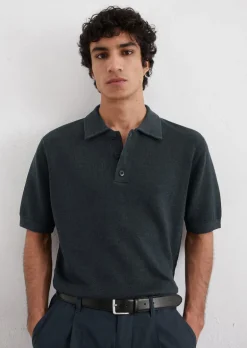 Strick-Poloshirt regular aus Leinen-Baumwoll-Mix