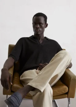 Strick-Poloshirt regular aus Bio-Baumwolle und Leinen