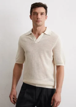 Strick-Poloshirt regular aus Bio-Baumwolle und Leinen