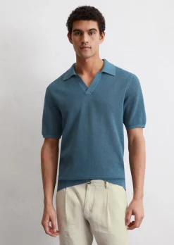 Strick-Poloshirt regular aus Bio-Baumwolle und Leinen