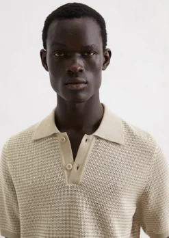 Strick-Poloshirt regular aus Bio-Baumwoll-Leinen-Mix