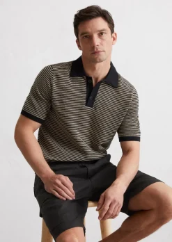 Strick-Poloshirt regular aus Bio-Baumwoll-Leinen-Mix