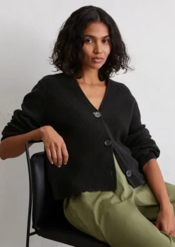 V-Neck-Cardigan relaxed aus Heavy-Weight-Organic-Cotton