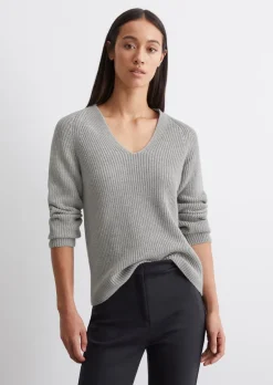 V-Neck-Strickpullover relaxed aus softem Baumwoll-Garn