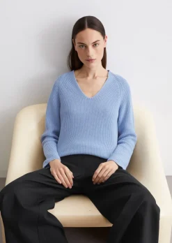 V-Neck-Strickpullover relaxed aus softem Baumwoll-Garn