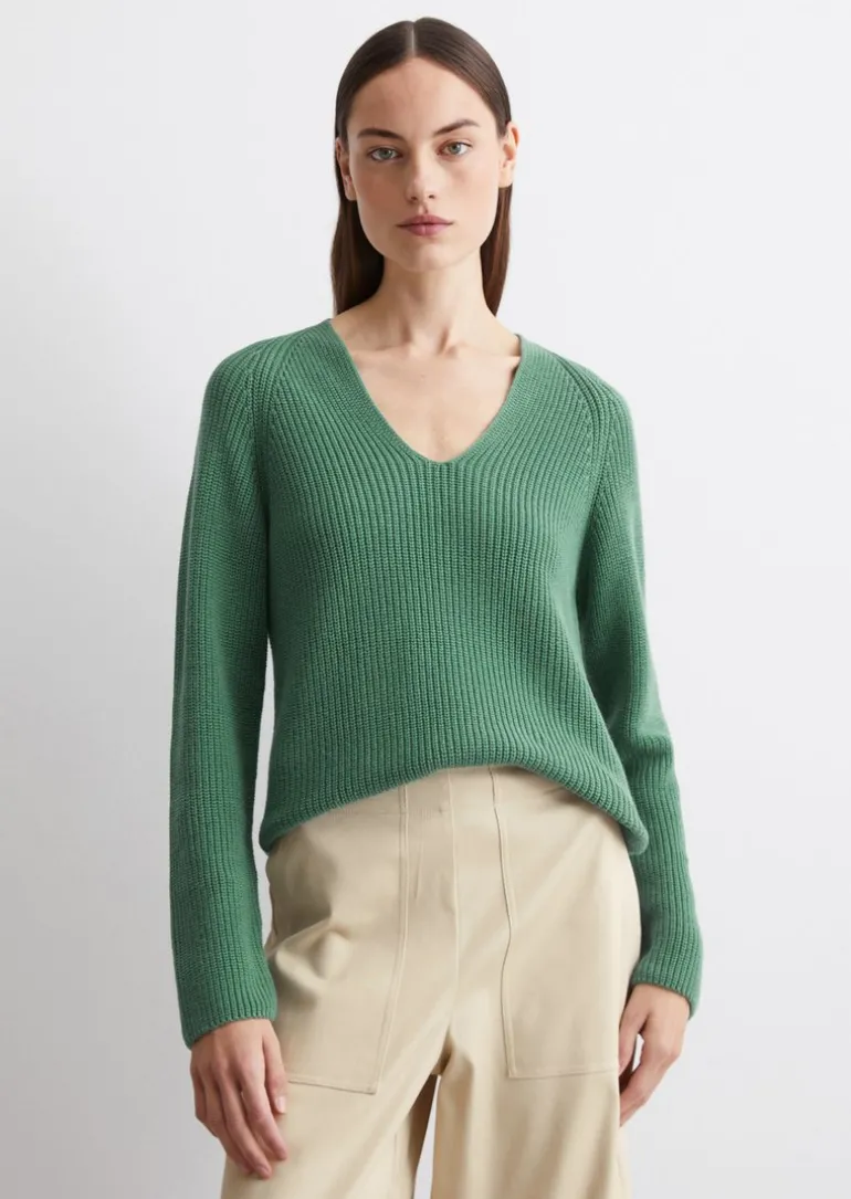 V-Neck-Strickpullover relaxed aus softem Baumwoll-Garn