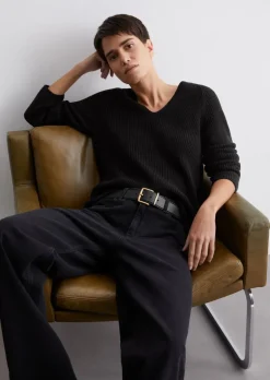 V-Neck-Strickpullover relaxed aus softem Baumwoll-Garn