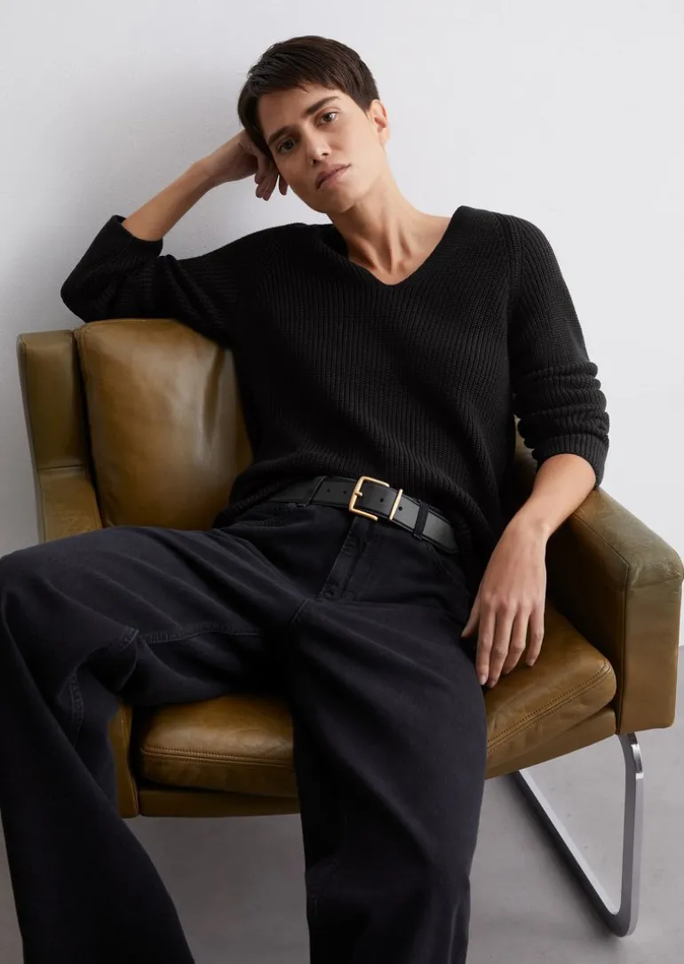 V-Neck-Strickpullover relaxed aus softem Baumwoll-Garn