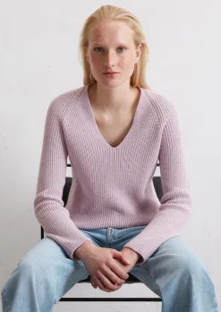 V-Neck-Strickpullover slim aus softem Baumwoll-Garn