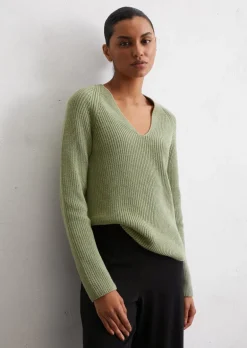 V-Neck-Strickpullover slim aus softem Baumwoll-Garn