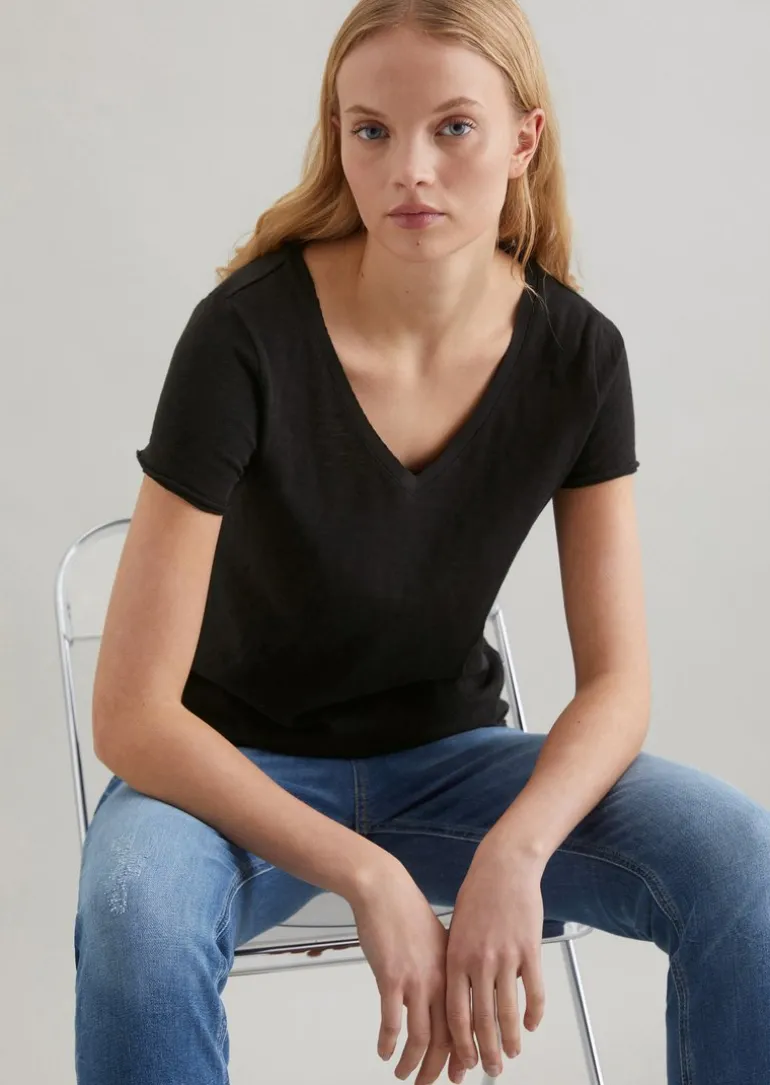 V-Neck-T-Shirt regular aus Organic Cotton Slub Jersey