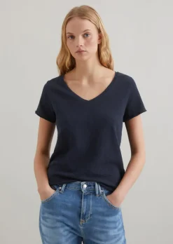 V-Neck-T-Shirt regular aus Organic Cotton Slub Jersey