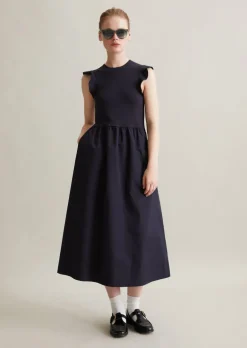 Volant-Jerseykleid flared mit Baumwoll-Popelinerock