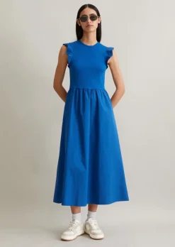 Volant-Jerseykleid flared mit Baumwoll-Popelinerock