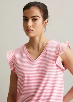 Volant-T-Shirt regular aus gestreiftem Single Jersey